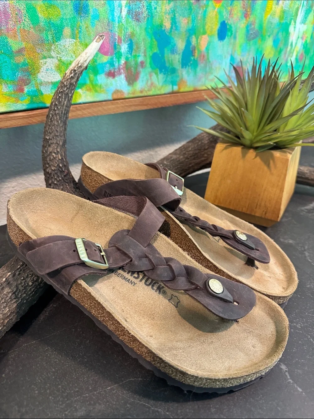 Birkenstock Brown Braided Toe-Post Sandals